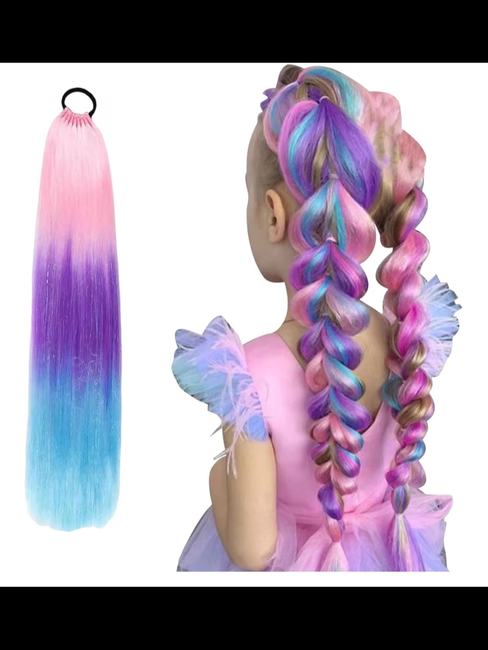 Rainbow Ponytail 9 Strands Synthetic Hair Extension W/Hair tie For Kids Adults